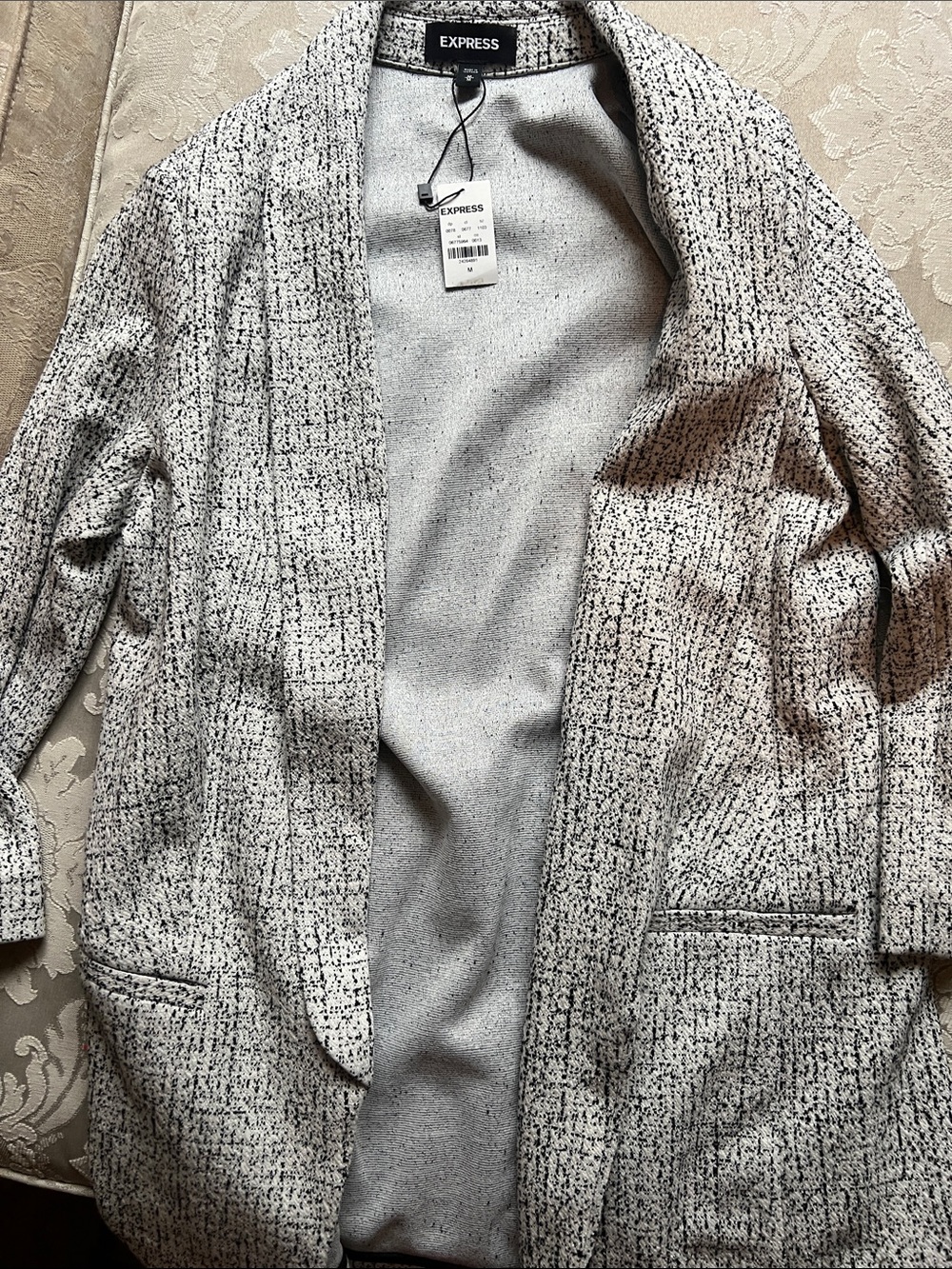 Express Women’s Black & White Tweed Open Blazer